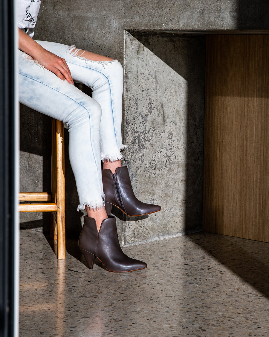 Gray leather ankle booties discount